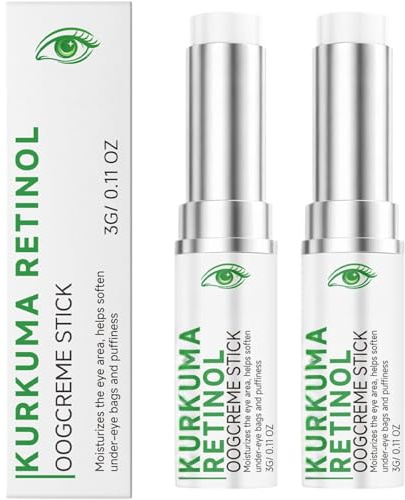 Under Eye Balm Stick for Puffiness and Eye Bags, Turmeric Retinol Eye Cream for Dark Circles Fine Lines and Tired Looking Eyes, Lightweight Hydrating Brightening Eye Care 3g (2pcs)