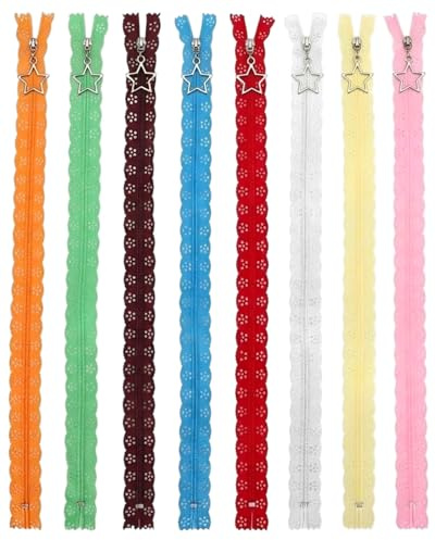 GAJUS 8 Pezzi Zip Cerniera,40cm Cerniere Lampo,Kit Cursori Per Cerniere,Stella Traforata Chiusura Lampo,Cernieres Lampos,Chiusure Lampos per Cucito,DIY per Cucito Artigianato creazioni Tessili