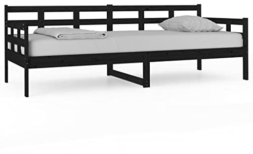 Foknhdi Tagesbett 80x200 cm, Massivholz Kiefer Bettgestell für Gäste, Schlafsofa aus Holz mit Lattenrost, Robustes Einzelbett Schwarz, für Wohnzimmer oder Gästezimmer