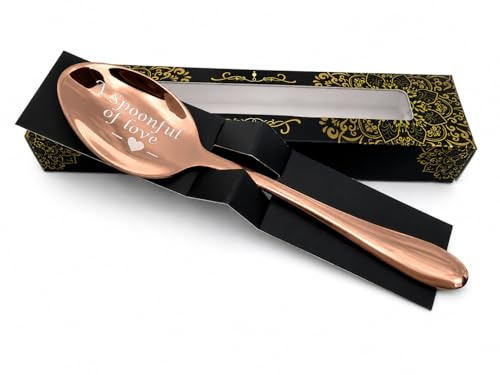 Personalised Engraved Teaspoon – Coffee & Tea Spoon Gift with Gift Box – “A Spoonful of Love” Design – Laser Engraved Stainless Steel Spoon – Available in Rose Gold, Rainbow & Purple (Rose Gold Spoon)