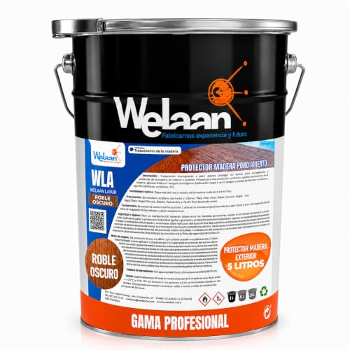 Lasur Protector Madera Exterior - Lasur Barniz Madera Exterior a Poro Abierto,Tarimas, Puertas, Vallas y Muebles - Barniz Madera Exterior Impermeabilizante, Resistente UV y Humedad (Roble Oscuro, 5L)