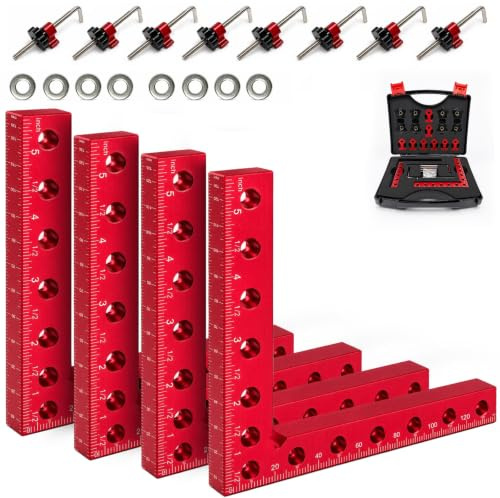 Set 4 morsetti angolari 90°140mm per lavorazione legno fai da te | Alluminio alto resist, anod nano, antiruggine, doppia scala 3 lati, 13 fori, smusso CNC