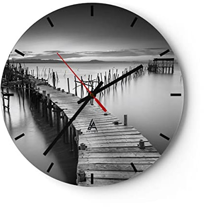 Modern Wanduhr Meer Brücke Landschaft Natur 40x40cm Rund Groß Wand Uhr Glas Analog Zimmeruhren Küche Büro Wohnzimmer Glasuhr Wall Clock Dekoration Design Wanddekoration Küchenuhr C3AR40x40-3082