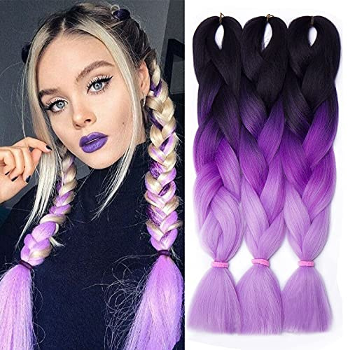 Rich Choices Treccine Africane Extension per Treccine Africane Trecce Finte per Capelli 24 Pollice Sintetici 3 Bundles-Da nero a viola scuro a viola chiaro