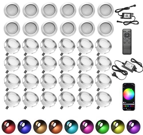 INDARUN Foco empotrable LED, lámpara de pie Foco empotrable acero inoxidable Impermeable IP67 1W Ø45mm Iluminación para patio, camino, pared, jardín, decoración, interior y exterior