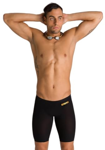 ARENA Powerskin Carbon Air2 Men's Racing Jammer Athletic Tech Suit Competitive Racing Swimsuit Endurance Swimwear, Black/Black/Gold, US Size 28