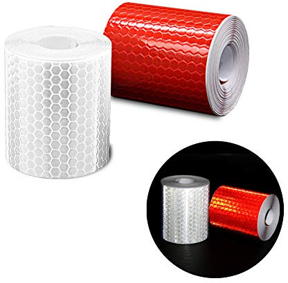 Lot de 2 rouleaux de ruban adhésif réfléchissant haute intensité imperméable 3 m x 50 mm (rouge et blanc)
