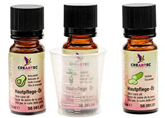 Artidee CREARTEC 3er Set Hautpflegemittel für Normale Haut - bestehend aus Avocadoöl, Jojobaöl & Cetriolo - inkl. Messbecher - Seifenherstellung/Seifenzusatz - Made in Germany