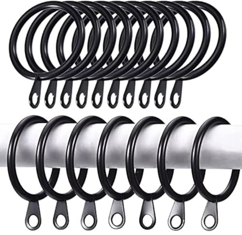 iPEAK Curtain Rings Hooks, Metal Curtain Rings Hanging Hooks For Curtain Rods Holder Pole, 30mm Internal Diameter (24 Pack Black)