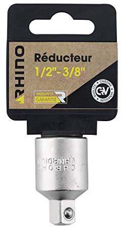 RHINO - Set di prese - Riduttore/adattatore per presa - Quadrato da 1/2 a 3/8 maschio - Realizzato in acciaio (cromo vanadium) - Compatibile con tutti i tipi di prese - Garanzia a vita