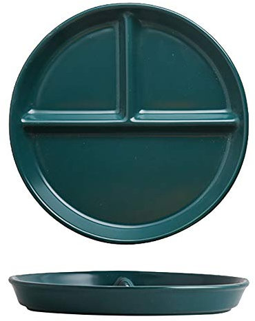 2 PCS Assiette Divisée en Céramique,Assiette Ronde Réutilisable avec Trois Compartiments,Assiettes à Déjeuner,Assiettes à Salade,Vaisselle pour Enfants et Adultes