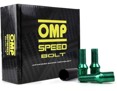 OMP SPEED Set mit 20 Radschrauben mit Metrik M14 x 1,25 Schlüssel 17/19 Gewindelänge 27 mm, Grün und Material DIN 10.9