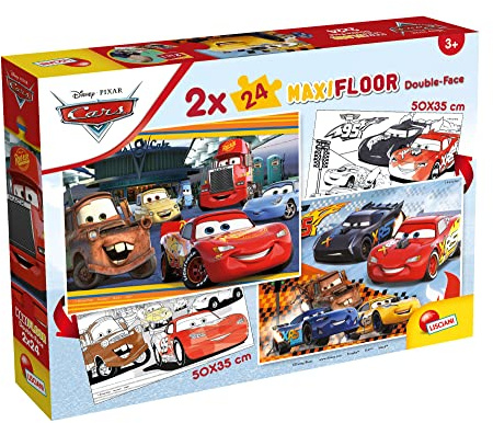 Lisciani - Disney Cars Puzzle-Set - ab 3 Jahren - Maxifloor 2 x 24 Teile Double Face Legespiel - Inklusive Ausmalbilder - Format 50 x 35 cm - Lernspiel für kleine Rennfahrer und Disney Pixar Fans