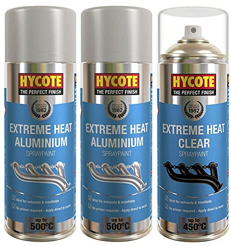 Hycote 400ml Very High Temperature Paint 2 x Aluminimum & 1 VHT Clear Lacquer