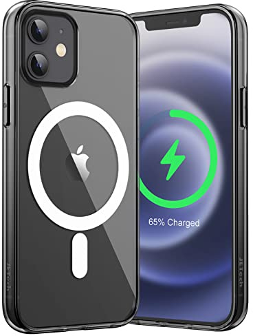 JETech Magnetische Hülle für iPhone 12/12 Pro, Schwarz | Kompatibel mit MagSafe, Stoßfeste Handyhülle, Kratzfest, Transparente Rückseite