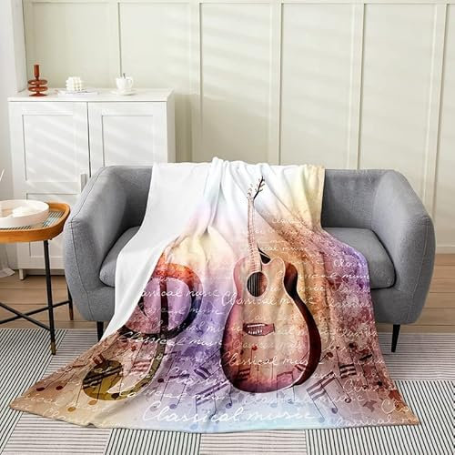 FIBITA Kuscheldecke 3D Gitarren Flanell Fleecedecke 130x150 Musikalische Note Wohndecke Musik in Rosa Sofadecke Couchdecke Tagesdecke Flauschig Weiche Mikrofaser, für Bett & Sofa