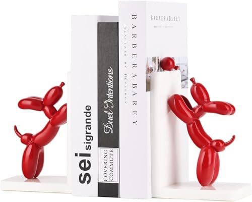 Harz Ballon Hund Buchenden, weiß L-förmigen Regal, Moderne Hund Statur Buchstützen, Heavy Duty Buchhalter Stopper für, geeignet für Bibliothek, Büro, Bücherregal Dekoration