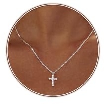 Zeffy CZ Cross Necklace for Women 18k Silver Plated Tiny Cross Pendant Necklace for Women Simple Layered Cross Necklaces