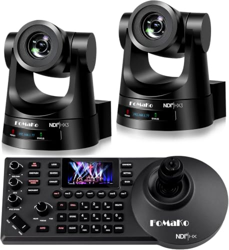 FoMaKo BN302 Ensemble de Caméra PTZ NDI HX3, 30x Zoom Optique, Suivi-Automatique IA 1080P 60ips avec 3G-SDI HDMI USB3.0 LAN(NDI|HX3, NDI6, PoE), 2*Caméra 30x Zoom NDI + 1* Contrôleur PTZ NDI