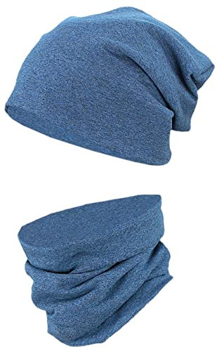 TupTam Mütze Kinder & Schlauchschal Set – Beanie Kinder für Herbst & Winter, Warme Mütze Jungen & Mädchen Oeko-TEX, Farbe: Dunkelblau Meliert, Größe: 54-56