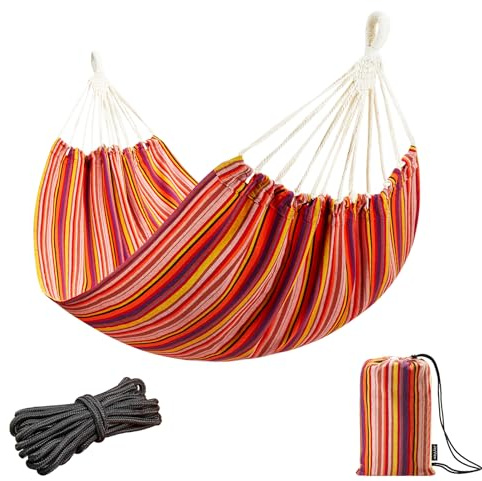 JoyView Brasilianische Hängematte für einzelne Preson tragbare Hängematte mit hängenden Seilen und Tragetasche, groß, 200,2 x 100,1 cm, Baumwoll-Hängematte für Terrasse, 136 kg Kapazität, perfekt für