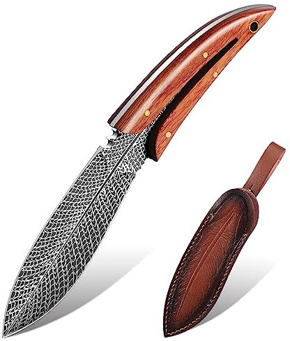 Japaknives Outdoor Messer Survival Jagdmesser Feststehende Klinge Full Tang Survival Messer Bushcraft Messer mit Lederscheide Tolle Sammlung Camping Messer for Abenteuer, Wandern, Angeln