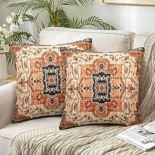Chicamy Kissenbezug 45x45 2er Set Bohemian Indisch Kissenbezüge Doppelseitige Kopfkissenbezug mit Reißverschluss Kissenhülle Landhausstil Herbst Dekokissenbezug für Wohnzimmer Schlafzimmer