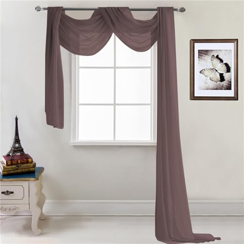 Lukery Hochzeit Vorhang Hochzeitsbogen, Querbehang Gardine Freihanddeko Himmelbett Vorhänge Stoff Tüll Transparent Voile Dekoration für Babyparty Party Hochzeit Taufe (52x216 Zoll,Braun)