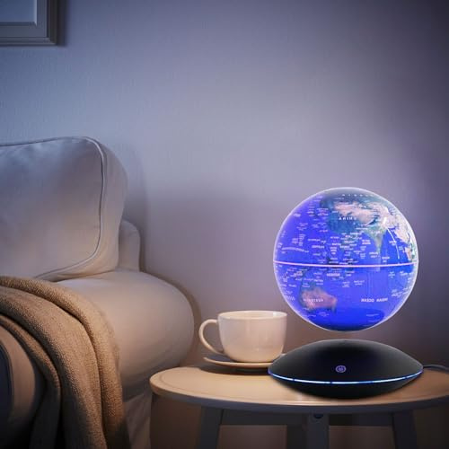 Bacacoo Magnetic Levitation Globe Floating World Map LED Night Light Rotation Globe,6 World Geographic Globes for Home Office Desk Decor Creative Birthday Gifts