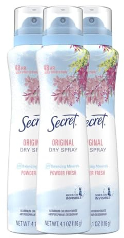 Secret Dry Spray Antiperspirant Deodorant for Women, 48hr Weightless Sweat & Odor Protection, Gentle on Skin, Powder Fresh Scent, 4.1 oz (Pack of 3)