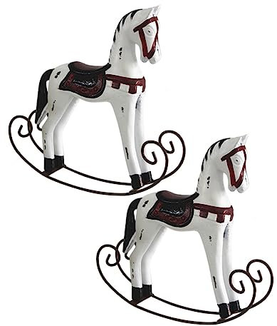Abaodam 2stücke Schaukelpferd Dekoration Handgefertigtes Wackelpferd Vintage-Design Für Zuhause Weiß Tisch Ornament Für Kreative Raumgestaltung