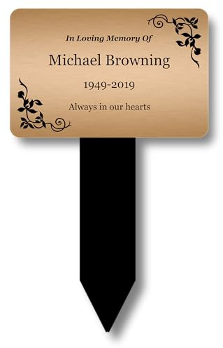Personalised Bereavement Gifts. Memorial Plaques With Custom Text, Gardens Ground Stake Or Grave Ornaments - Acrylic, Waterproof and Hard Wearing. Shipped Globally. (Copper)
