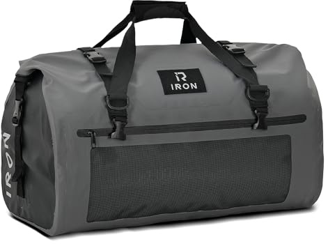 IRON JIA'S Bolsa Moto Impermeable de Viaje y Trasera Con Cierre Superior Enrollable y Correas para los Hombros - para Ciclismo, Camping, Deportes Acuáticos - Gris 30L