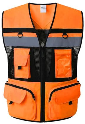 HASMI Arbeitssicherheitsweste 9 Taschen Motorrad Orange Sommer Mesh Weste Reflektierende Sicherheitsweste Hohe Sichtbarkeit Nachtwarnung Sicherheitsmantel für Auto Hochsichtbar, reflektierend