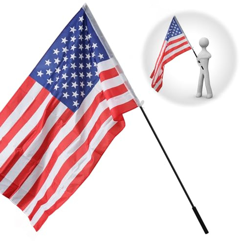 Flag Pole Portable, 5 ft Flag Poles For 3x5 Flags Outdoor, American Flag With Pole For Outside, Handheld Black Flagpole Kit for Carry Use, Parade, Guide, Extendable