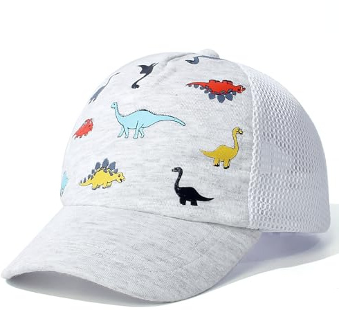 Baby Baseball Cap with Mesh Toddler Baseball Hat Infant Baseball Cap Baby Sun Summer Hat for Kids White Dino 2-5 T