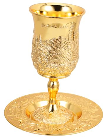 TOPBATHY Kidduschbecher Mit Untertasse Für Schabbat Und Pessach Judaica Weinbecher Harte Materialqualität Traditionelles Design Für Feiertage
