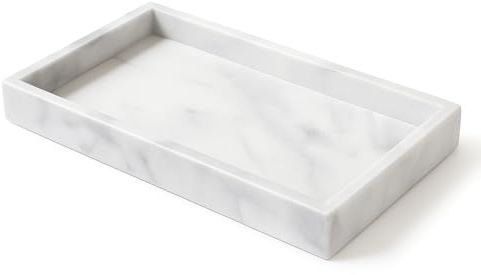 Vassoio in Marmo Bianco di Carrara Kalu Creations - Vassoio Marmo Bagno Portaoggetti Decorativo, Porta Profumi e Candele - Organizer Bagno Pietra - Made in Italy - 30 x 20 cm