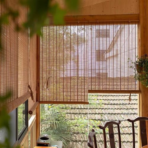 SGSKEIEY Retro Bambus Rollo ohne Bohren Bambus Jalousien, Sonnenschutz, Rollläden, Bambusvorhang, faltbar, Bambusvorhang Rollo für Fenster Tür Terrasse Balkon Garten (60x200cm/24x79in,50%)