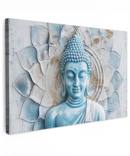 MuchoWow© Bilder Groß XXL Wohnzimmer Deko Modern Wandbild Kunstdruck | 120x80 cm - Leinwand Bild Schlafzimmer über Bett Room Decor Geschenke Buddha - Zen - Blume - Blau - Kunst