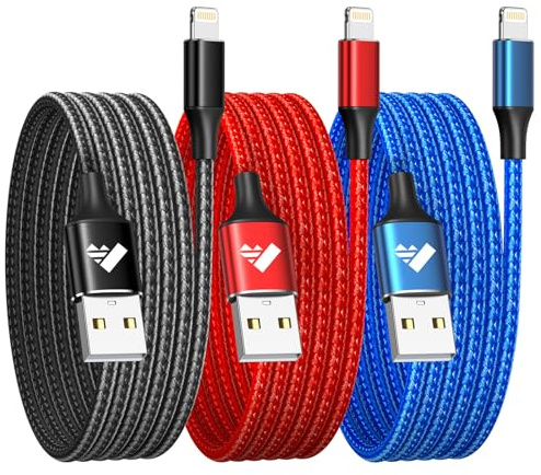 Aioneus iPhone Ladekabel 2M 3Pack, Lightning Kabel MFi-Zertifiziert iPhone Schnellladekabel Nylon USB auf Lightning Kabel für iPhone 14 13 12 11 Pro Max X XS XR MAX SE 8 7 6 Plus 5s, iPad
