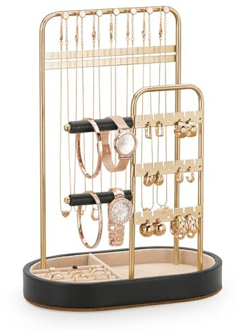 ChuStory Organisateur de bijoux pour colliers, bracelets, parfums et boucles d'oreilles, accessoires esthétiques décoratifs, combinaisons en velours et métal, noir