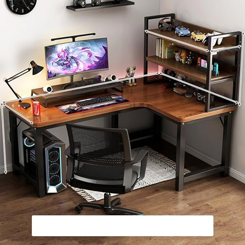 WLCNYL L-förmiger Gaming-Schreibtisch mit Ablageflächen und Stuhl, Home-Office-Schreibtische fürs Schlafzimmer – Gaming-Computertisch aus Holz, stabile Beine, Eckschreibtisch mit großer Arbeitsfläc