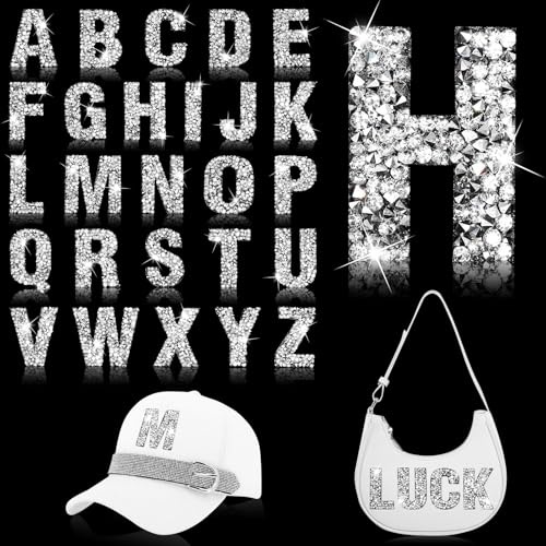 26 Stück Bügelbilder mit Buchstaben Strass Buchstaben zum Aufbügeln Glitzer Applikation mit Aufbügler von A bis Z, Selbstklebend für Kleidung, Hüte, Jeans, Schuhe, Reparaturen, Dekoration (Stil 1)