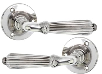 Infinity Decor Pair of Regency Vintage Style Ribbed Mortice Lever on Rose Latch Door Handles Set Aged Nickel Passage Door Pulls - for Internal & Exterior Doors