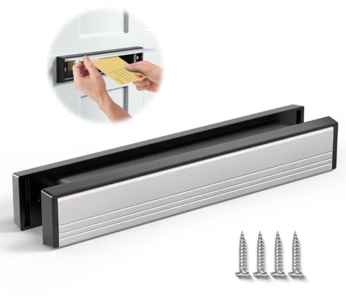 Bwintech 1 Set 325 * 50MM (12.8) Silver Aluminium Adjustable Depth Door Letterbox,Fit for 40-80mm Thickness Wooden,UPVC,Composite,Internal and External Doors