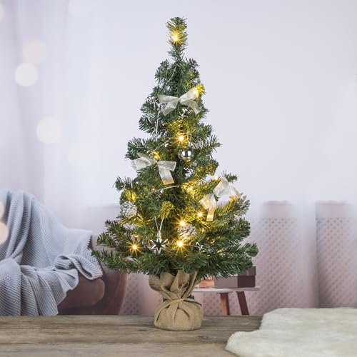 Künstlicher Weihnachtsbaum 75 cm Tannenbaum Christbaum Dekobaum beleuchtet und dekoriert in Silbertönen