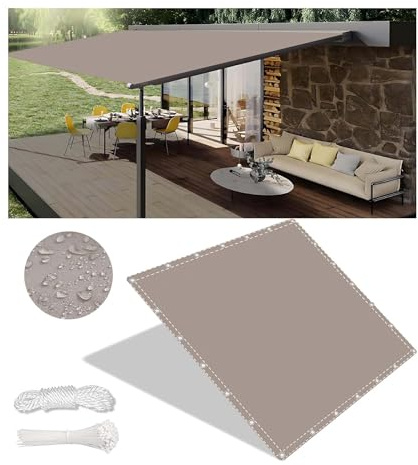Sonnensegel Rechteckig mit ösen Wasserdicht Segeltuch Schattensegel Viele Größe Farben Wind und 98% UV Schutz 100% Polyester Sonnenschutz für Balkongeländer Terrasse & Garten 2.5x2.5M Khaki
