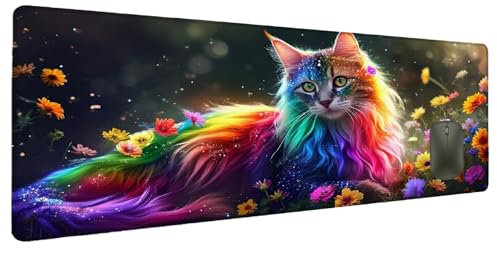 Mauspad XXL 1200x600mm Farbe Mousepad Groß Schreibtischunterlage Katze, Gaming Mauspad Gadgets Schreibtisch Zubehör, Wasserdicht Mouse Pad rutschfeste Vernähte Kanten Verbessert Geschwindigkeit F-5