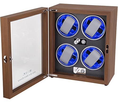 Vlocky Automatic Watch Winder Box 4 Watches Rotator Watch Winder with 4 Rotating Modes, Blue LED Light, Acrylic Window Display Case, for Watch Lovers